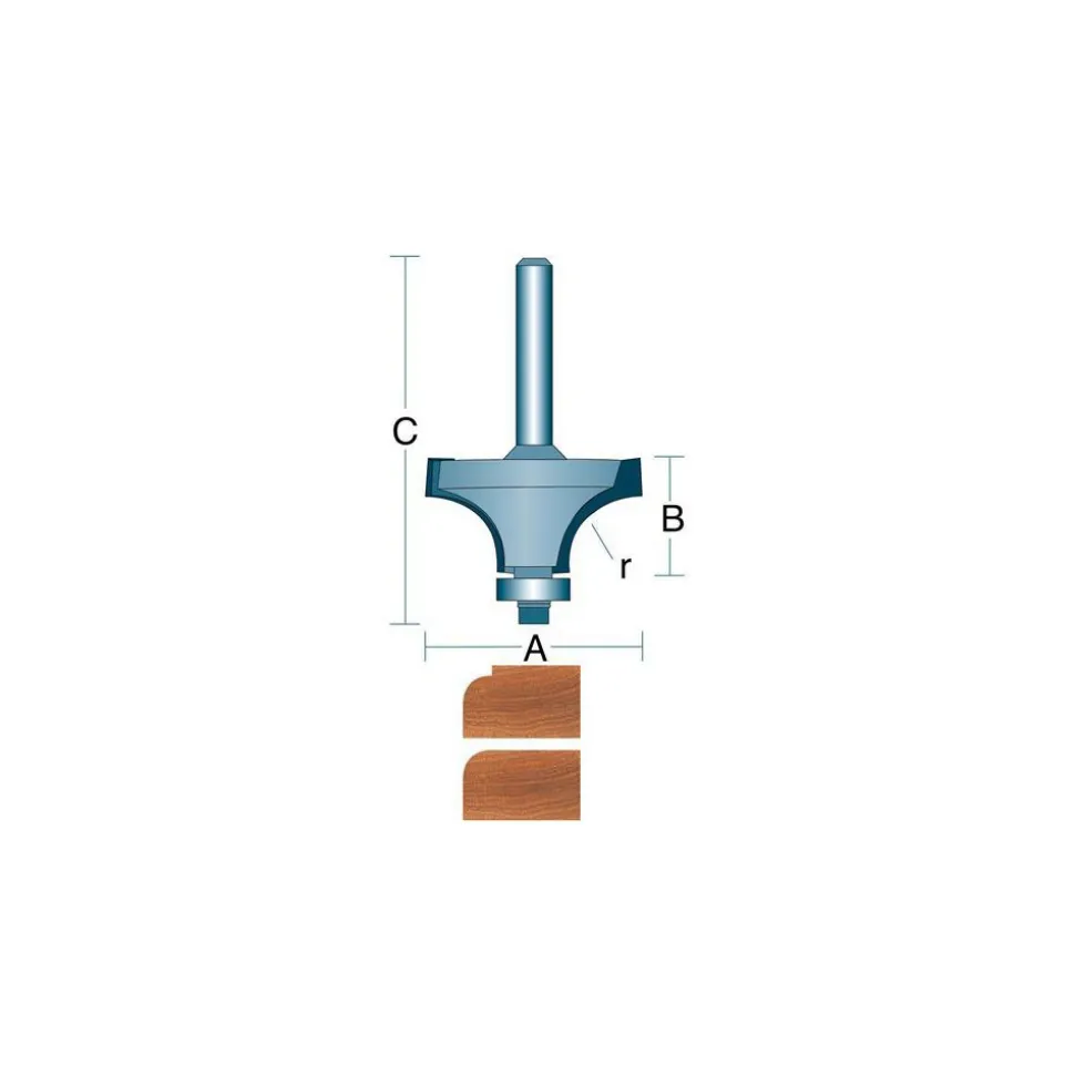 1-1/2" Dia, 3/4" LOC, 2 Flute Carbide-Tipped Edge Profile Round-Over Router Bit