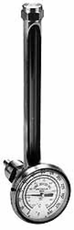 4-1/4 Inch Long Sight, 1/2 Inch Thread Size, Buna-N Seal Elbow With Dual Scale Thermometer, Vented Oil-Level Indicators and Gauge