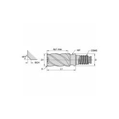 1/2" Mill Dia, 3/4" LOC, 43.6mm OAL, 5 Flute Square End Mill Head