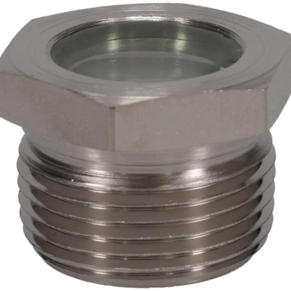 15/16" Sight Dia, 1" Thread, 1.06" OAL, High Pressure Fused Pipe Thread, Open View Sight Glass & Flow Sight