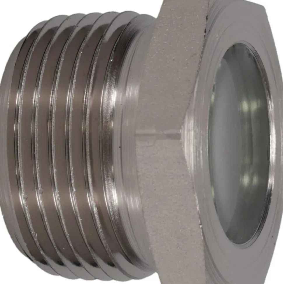 15/16" Sight Dia, 1" Thread, 1.06" OAL, High Pressure Fused Pipe Thread, Open View Sight Glass & Flow Sight