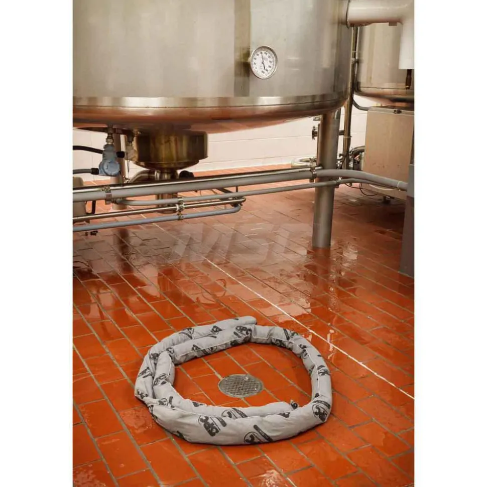 Absorbent Sock: For Universal Use, 3" Dia, 4' Long, 12 gal, Polypropylene, Gray