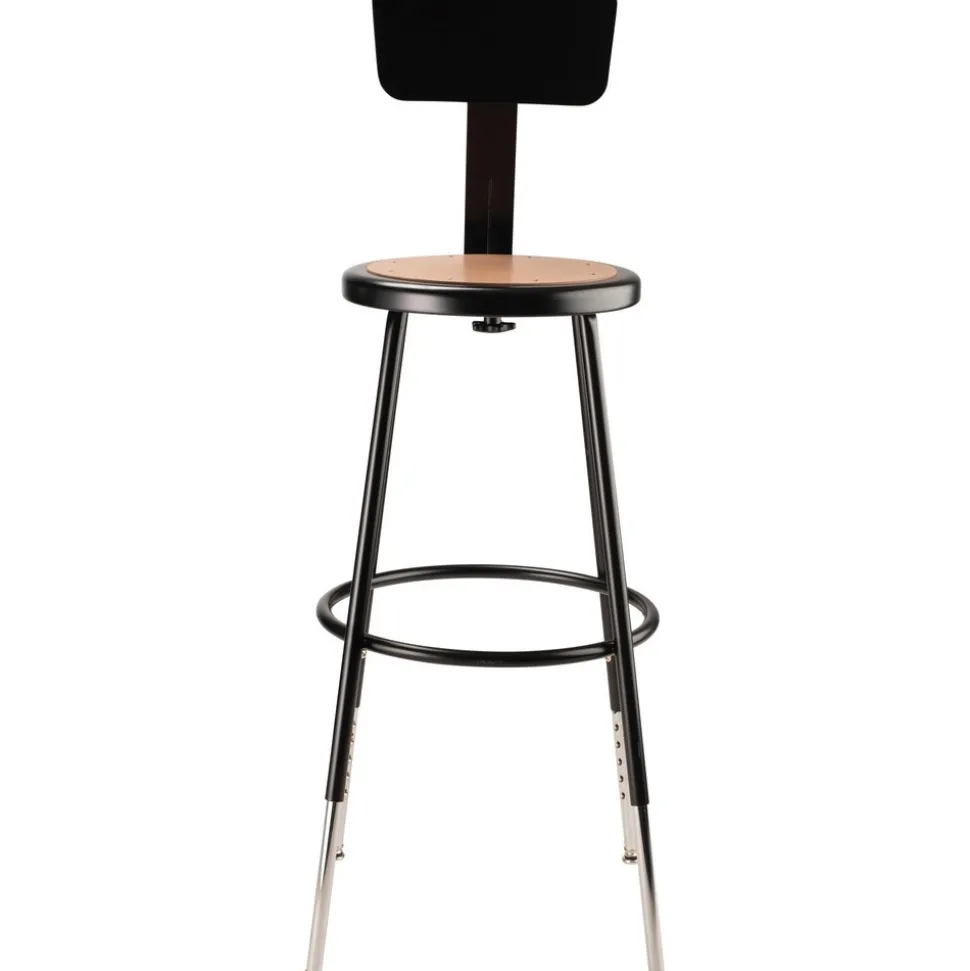 Adjustable Height Stool: Hardboard, 14" Seat Width, 14" Seat Depth, Black