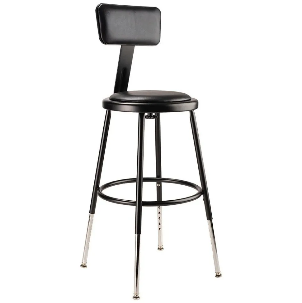 Adjustable Height Stool: Vinyl, 14" Seat Width, 14" Seat Depth, Black
