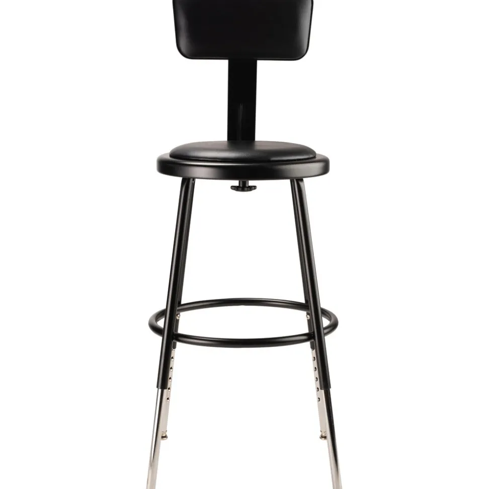 Adjustable Height Stool: Vinyl, 14" Seat Width, 14" Seat Depth, Black