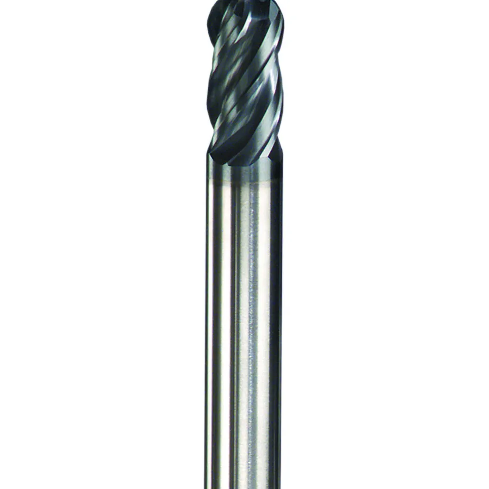 Ball End Mill: 1/8" Dia, 3/8" LOC, 4 Flute, Solid Carbide