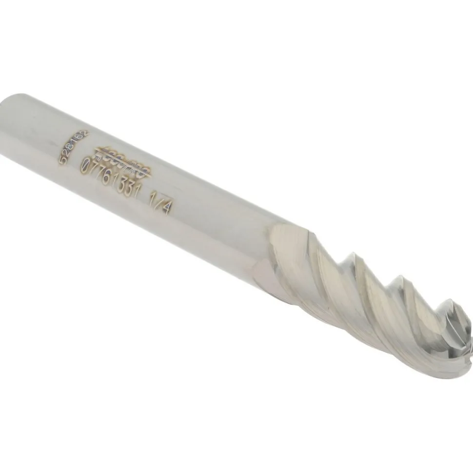 Ball End Mill: 1/4" Dia, 3/4" LOC, 4 Flute, Solid Carbide