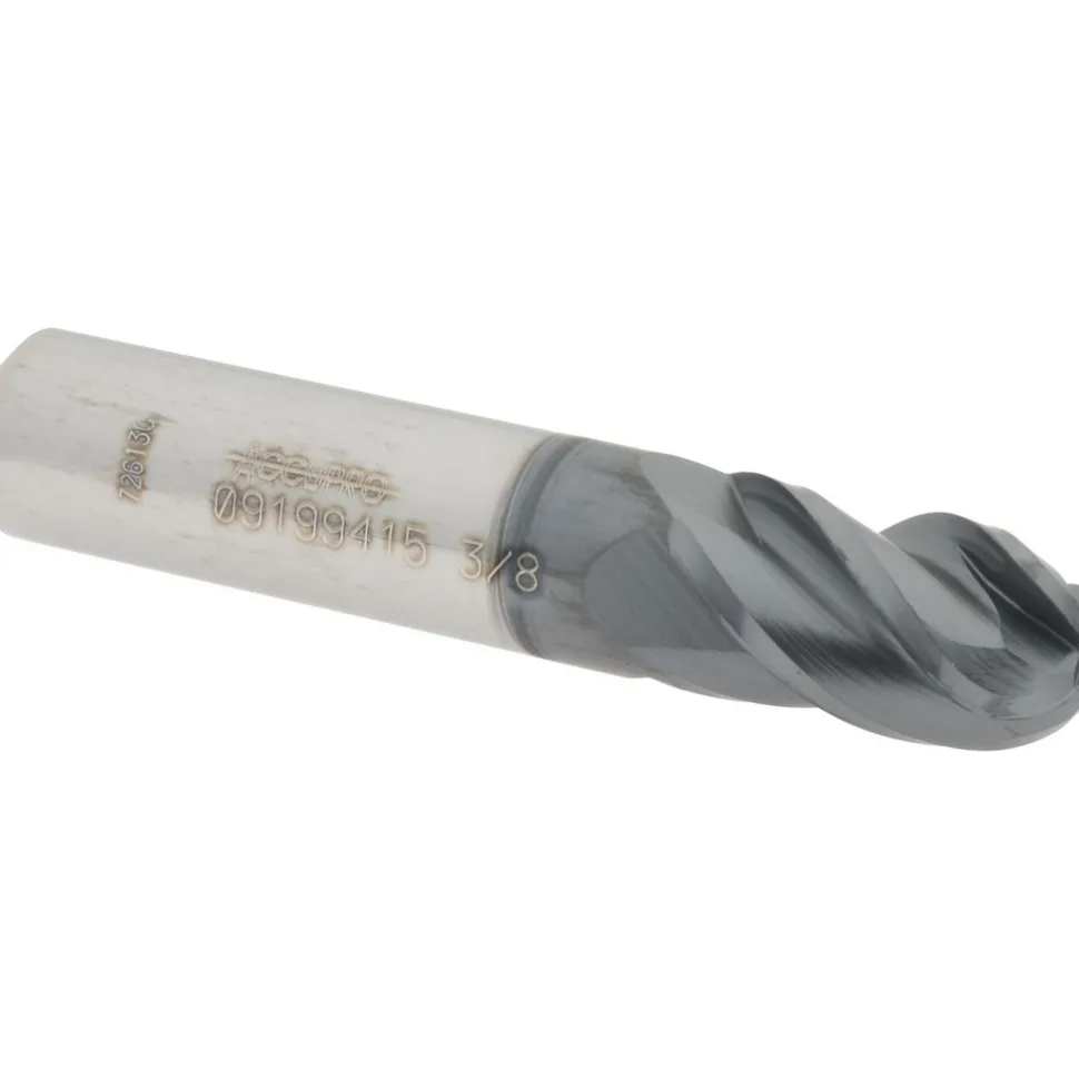 Ball End Mill: 3/8" Dia, 5/8" LOC, 4 Flute, Solid Carbide