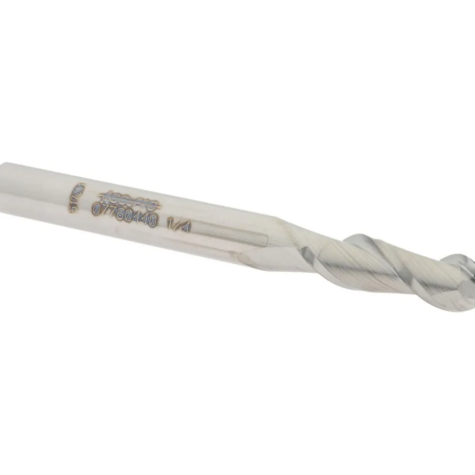 Ball End Mill: 1/4" Dia, 3/4" LOC, 2 Flute, Solid Carbide