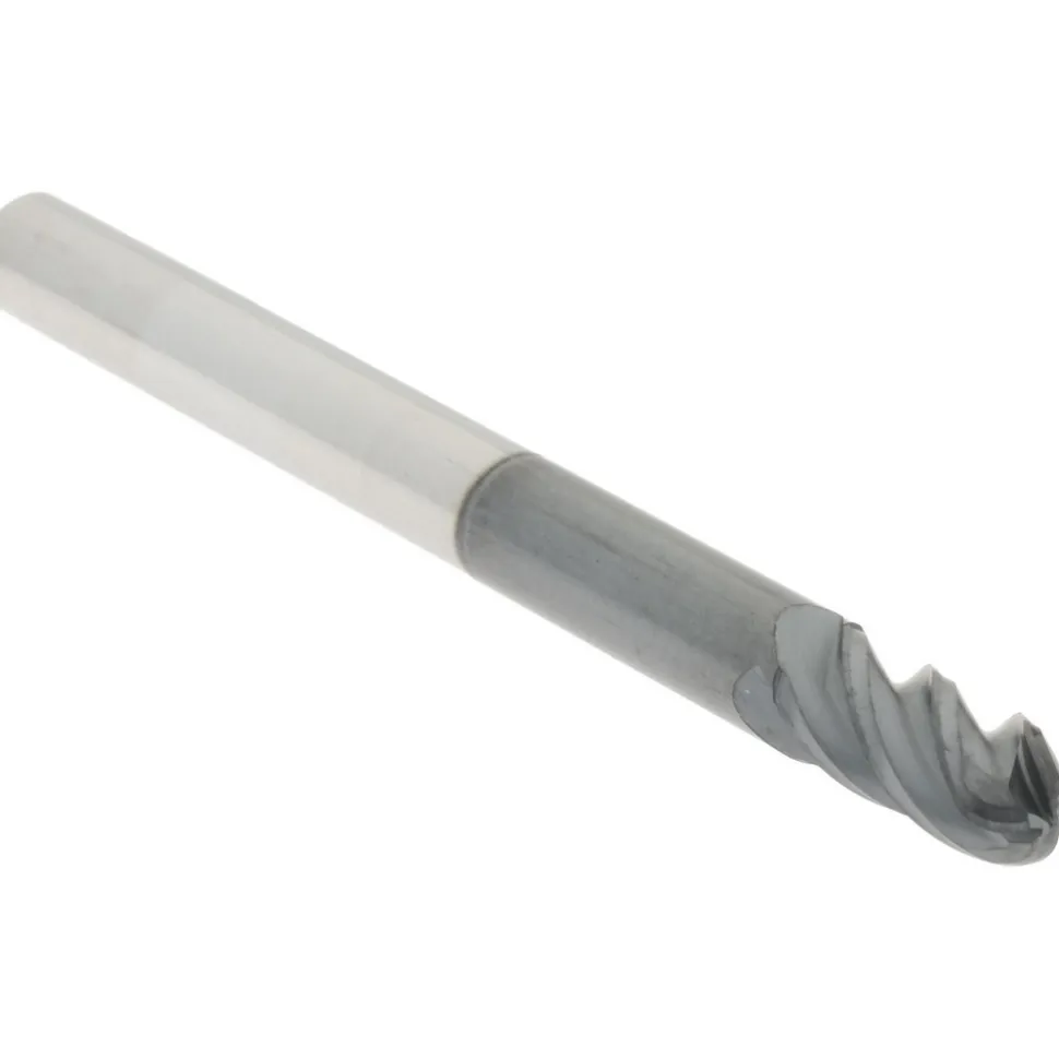 Ball End Mill: 1/8" Dia, 1/4" LOC, 4 Flute, Solid Carbide