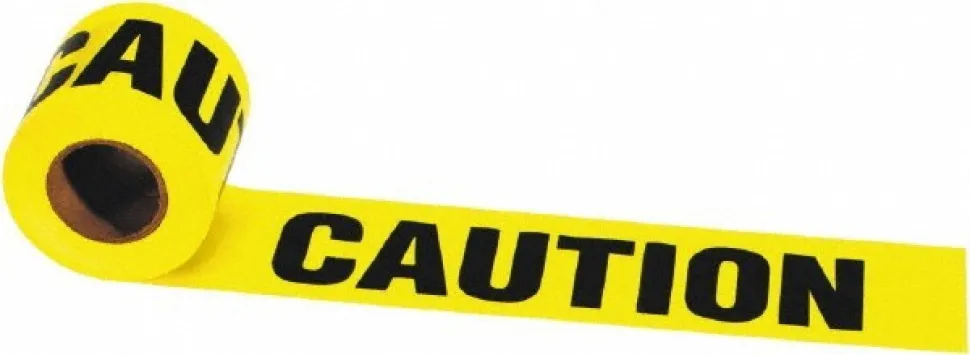 Barricade Tape: Black & Yellow, Message:" CAUTION", 3.0000" Width, 300.00' Length