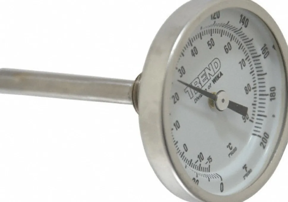 Bimetal Dial Thermometer: 0 to 200 ° F, 2-1/2" Stem Length