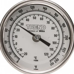 Bimetal Dial Thermometer: 0 to 250 ° F, 6" Stem Length