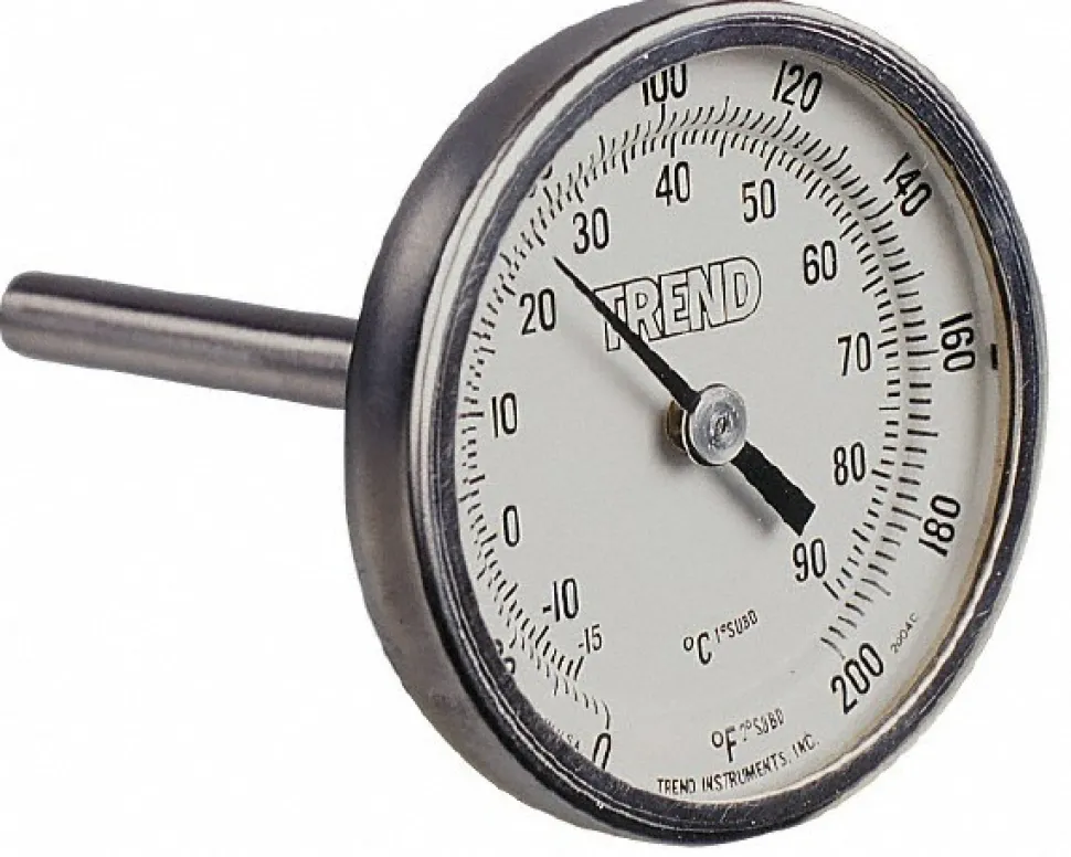 Bimetal Dial Thermometer: 25 to 125 ° F, 6" Stem Length