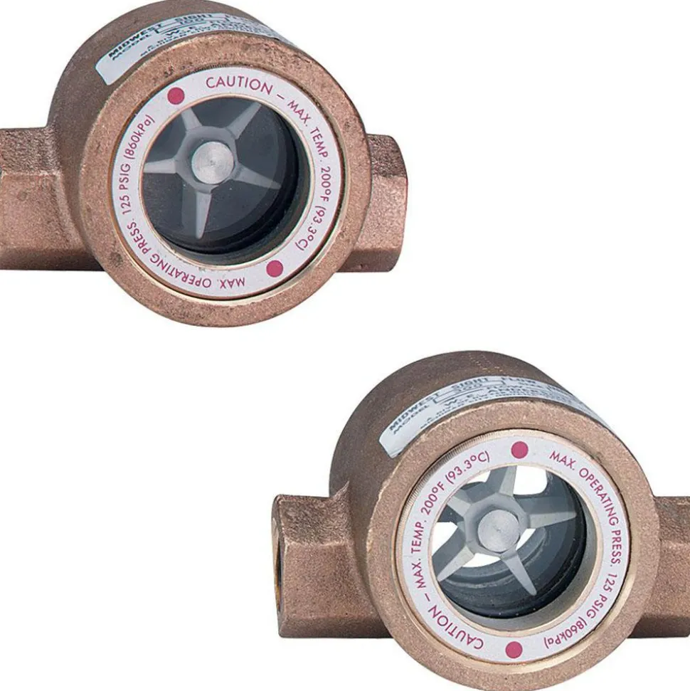 Bronze Body Sight Flow Indicator: 1/2", 150 psi, Use with Gas & Liquid