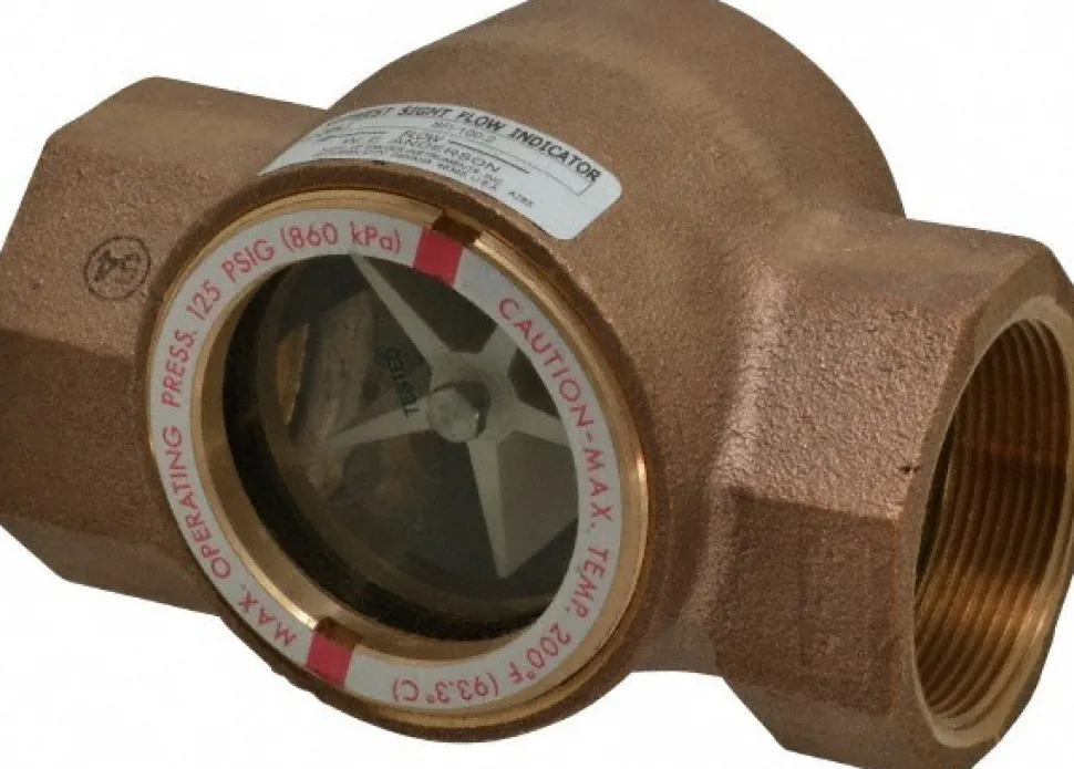Bronze Body Sight Flow Indicator: 2" NPT, 125 psi, Use with Gas & Liquid