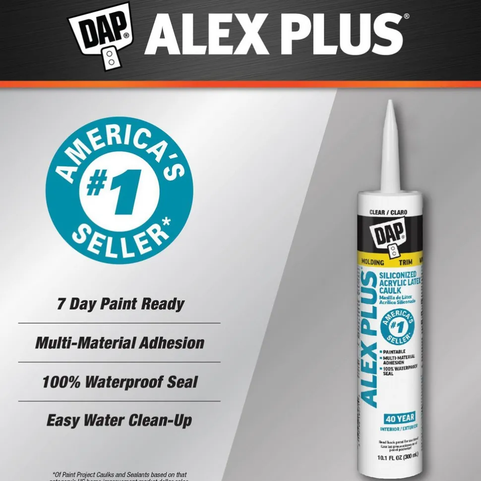 Caulk: 10.1 oz Cartridge, Clear, Acrylic & Latex