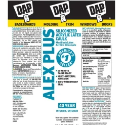 Caulk: 10.1 oz Cartridge, White, Acrylic & Latex