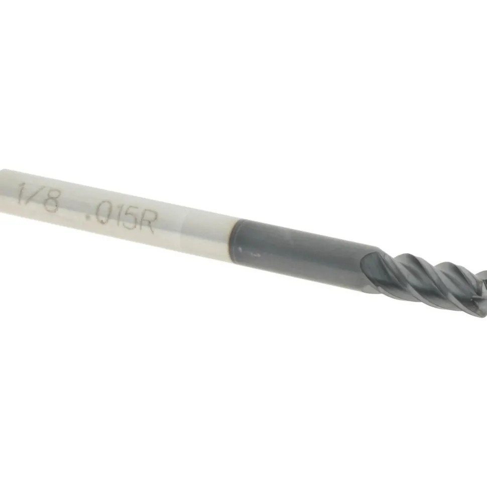 Corner Radius End Mill: 1/8" Dia, 1/4" LOC, 0.0150" Corner Radius, 4 Flute, Solid Carbide