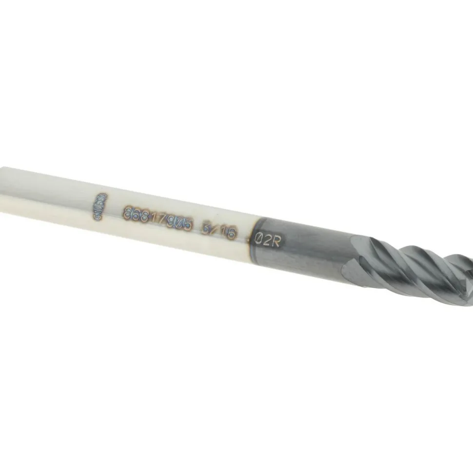 Corner Radius End Mill: 3/16" Dia, 3/8" LOC, 0.0200" Corner Radius, 4 Flute, Solid Carbide