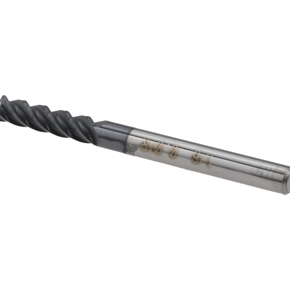 Corner Radius End Mill: 1/8" Dia, 1/2" LOC, 0.0100" Corner Radius, 4 Flute, Solid Carbide