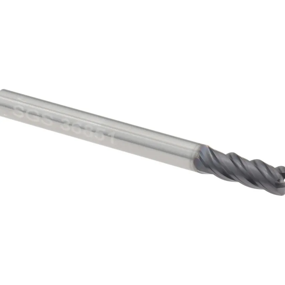Corner Radius End Mill: 1/8" Dia, 3/8" LOC, 0.0150" Corner Radius, 4 Flute, Solid Carbide