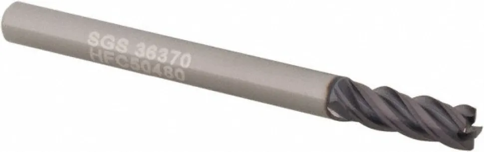 Corner Radius End Mill: 1/8" Dia, 3/8" LOC, 0.0100" Corner Radius, 4 Flute, Solid Carbide