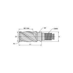 Corner Radius End Mill Head: 1" Dia, 4 Flutes