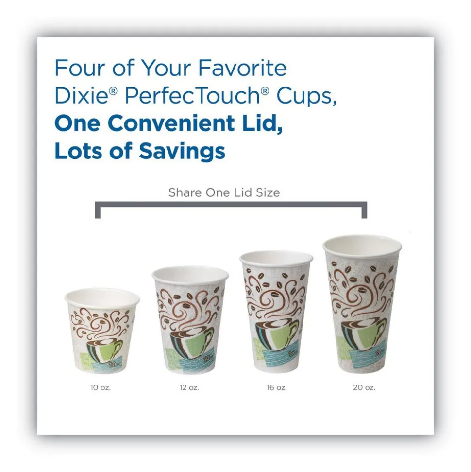 Cup Lid: Fits 10 to 16 oz Hot Drink Cups, Dome, 1,000 Pc, White