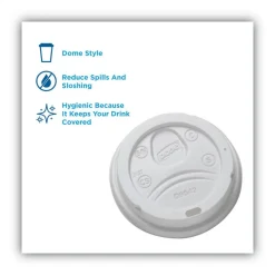 Cup Lid: Fits 10 to 16 oz Hot Drink Cups, Dome, 1,000 Pc, White