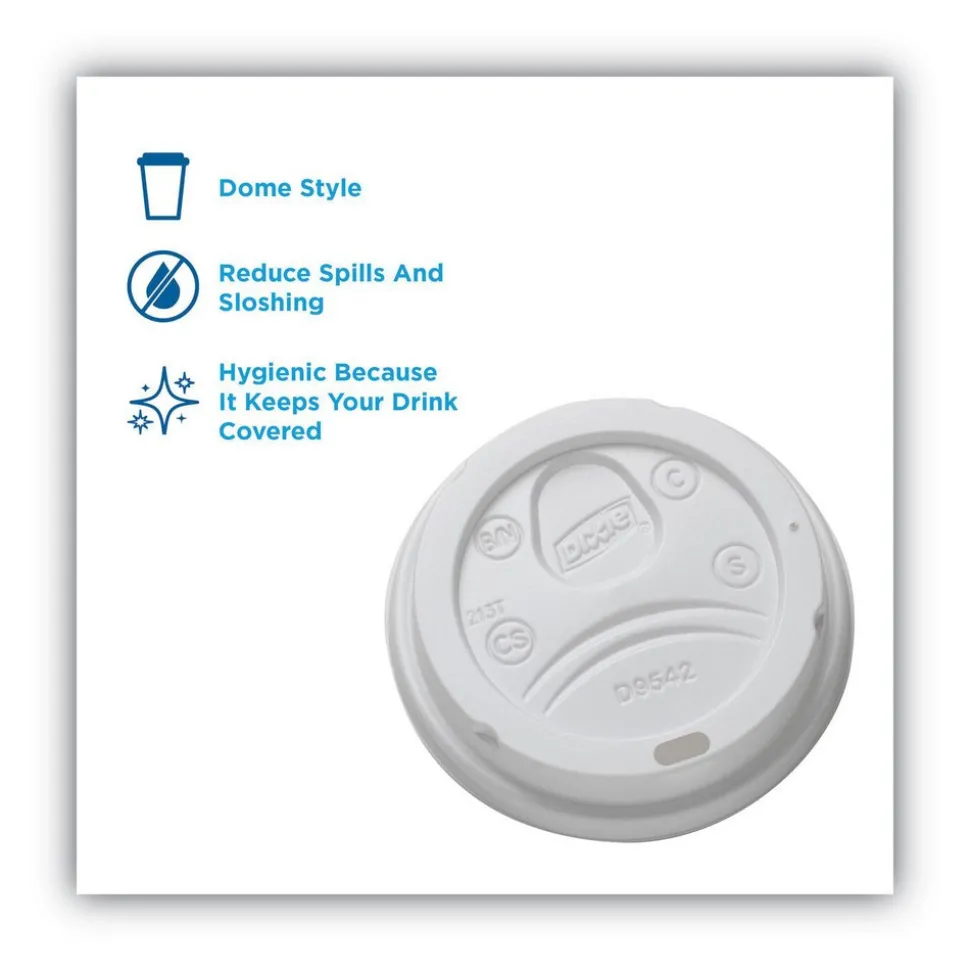 Cup Lid: Fits 10 to 16 oz Hot Drink Cups, Dome, 1,000 Pc, White