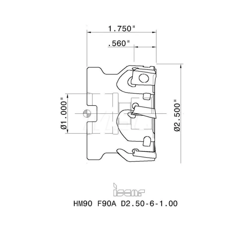 2-1/2" Cut Dia, 1" Arbor Hole Dia, 0.56" Max Depth, Indexable Square-Shoulder Face Mill