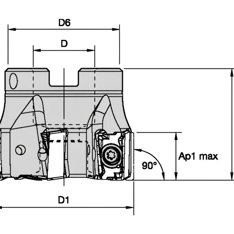 1-1/2" Cut Dia, 1/2" Arbor Hole Dia, 15.5mm Max Depth, Indexable Square-Shoulder Face Mill