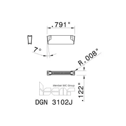 Cutoff Insert: DGN3102J IC908, Carbide, 3.10 mm Cutting Width, 0.1220