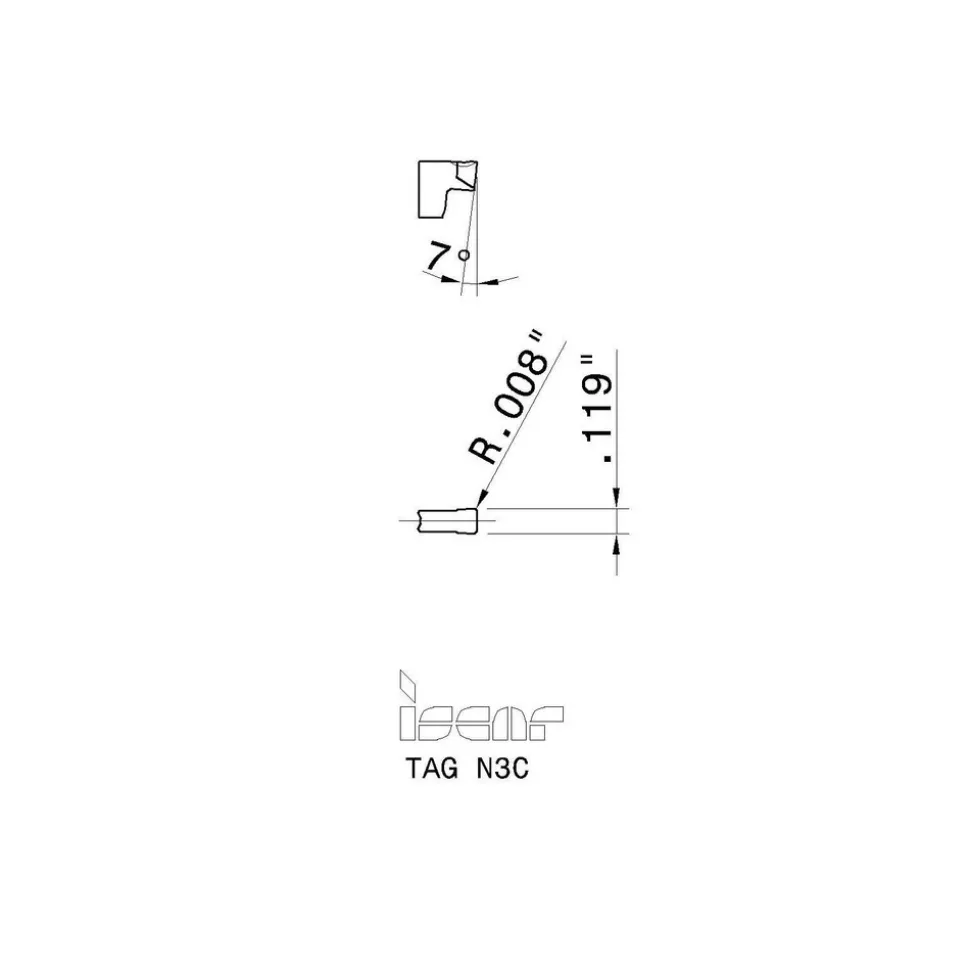 Cutoff Insert: TAG-N3C IC807, Carbide, 3.05 mm Cutting Width, 0.1200" Cutting Width