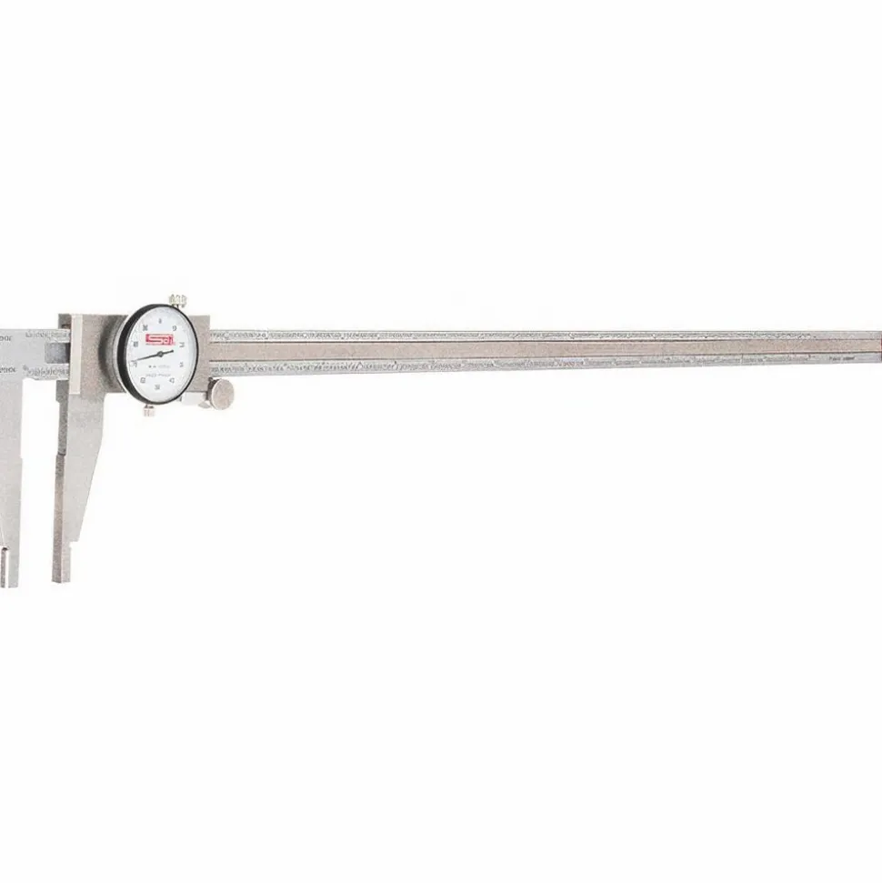 Dial Caliper: 24", 0.001000" Graduation, 0.1000" per Revolution, 0.0020" Accuracy, Calibrated, Stainless Steel Jaws
