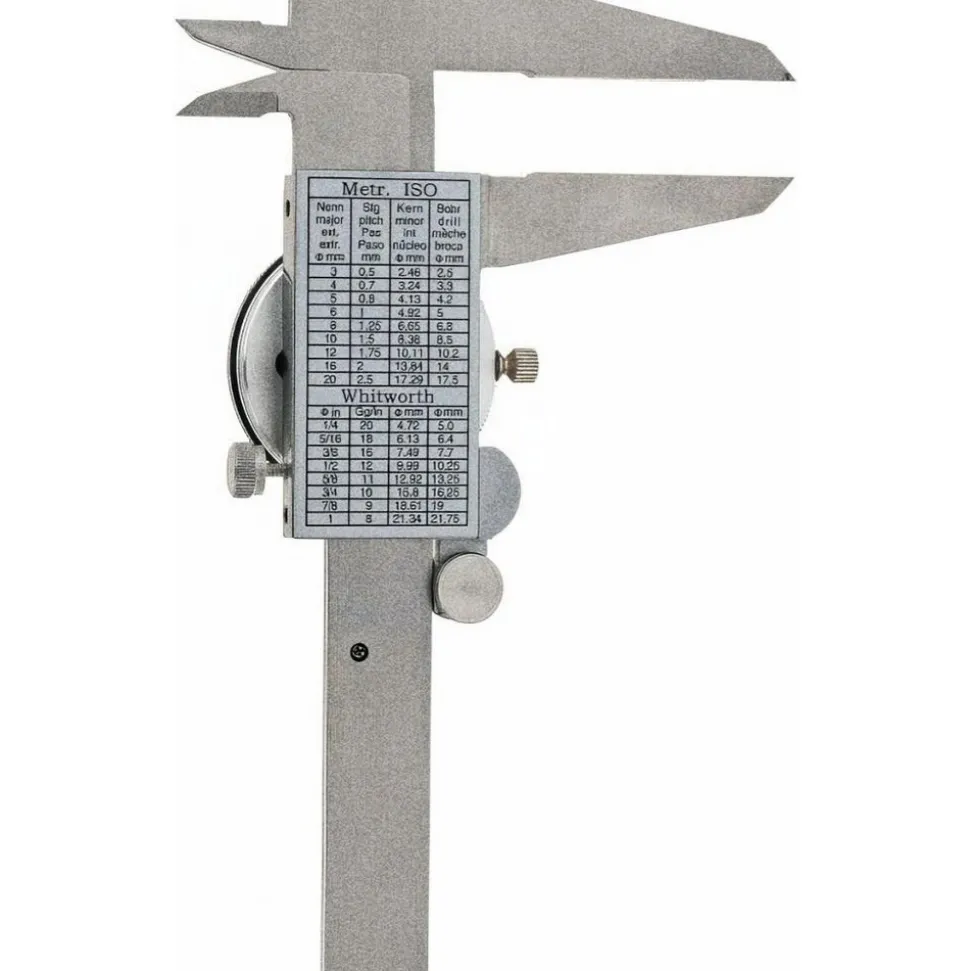 Dial Caliper: 12", 0.001000" Graduation, 0.1000" per Revolution, 0.0015" Accuracy, Calibrated, Stainless Steel Jaws