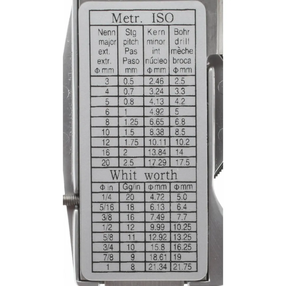 Dial Caliper: 8", 0.001000" Graduation, 0.1000" per Revolution, 0.0015" Accuracy, Calibrated, Stainless Steel Jaws
