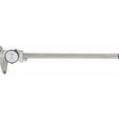Dial Caliper: 12", 0.001000" Graduation, 0.1000" per Revolution, 0.0015" Accuracy, Calibrated, Stainless Steel Jaws