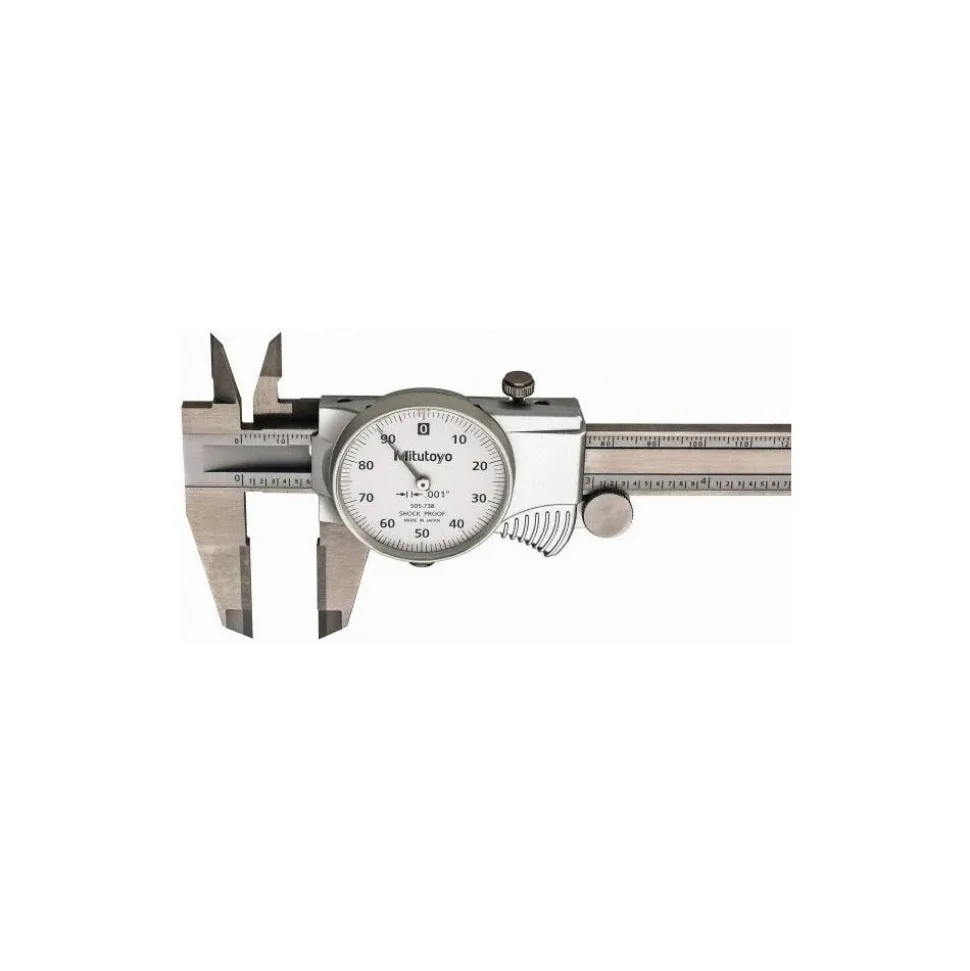Dial Caliper: 6", 0.001000" Graduation, 0.1000" per Revolution, 0.0010" Accuracy, Carbide-Tipped Jaws