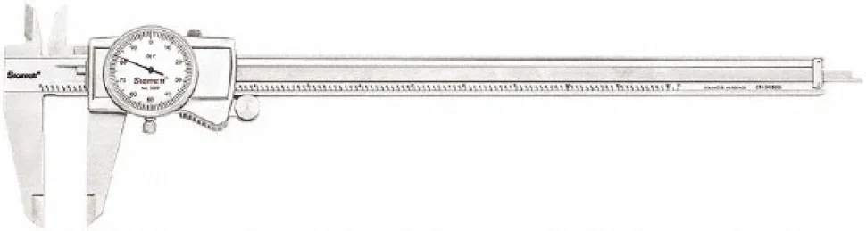 Dial Caliper: 12", 0.001000" Graduation, 0.1000" per Revolution, 0.0010" Accuracy, Stainless Steel Jaws