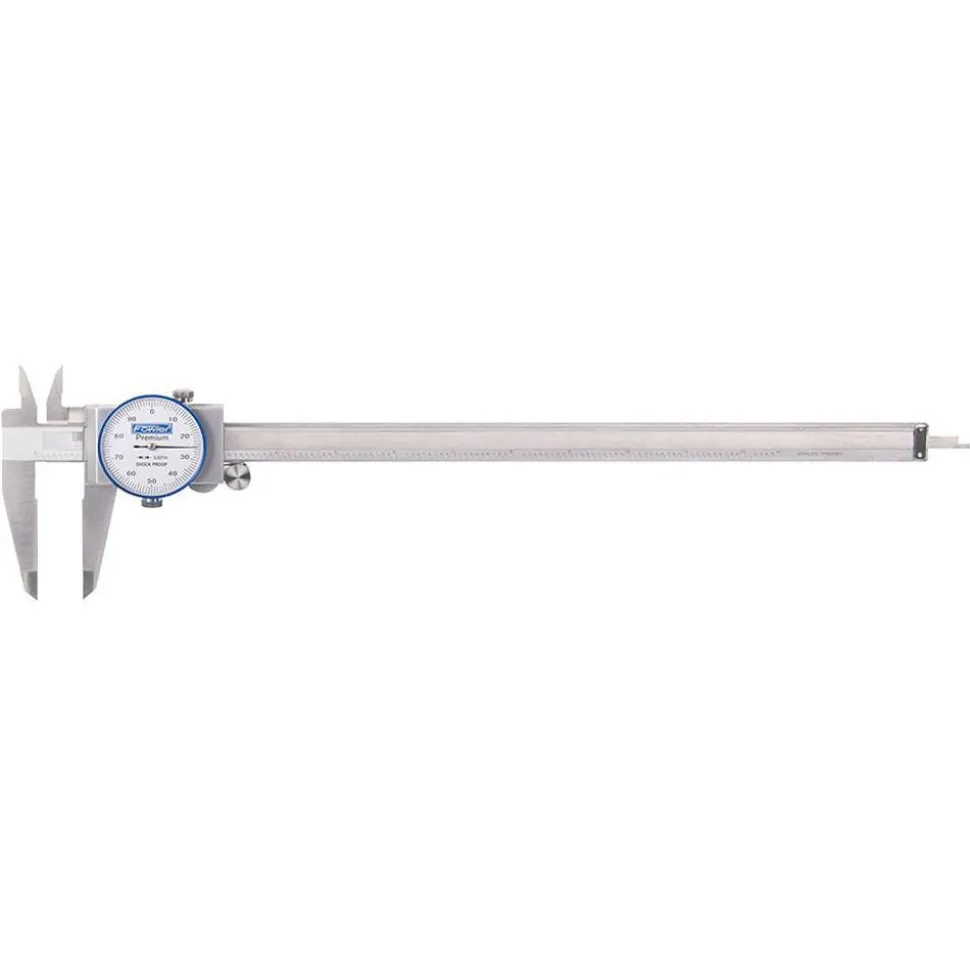 Dial Caliper: 12", 0.001000" Graduation, 0.1000" per Revolution, +/-0.0020" Accuracy, Stainless Steel Jaws