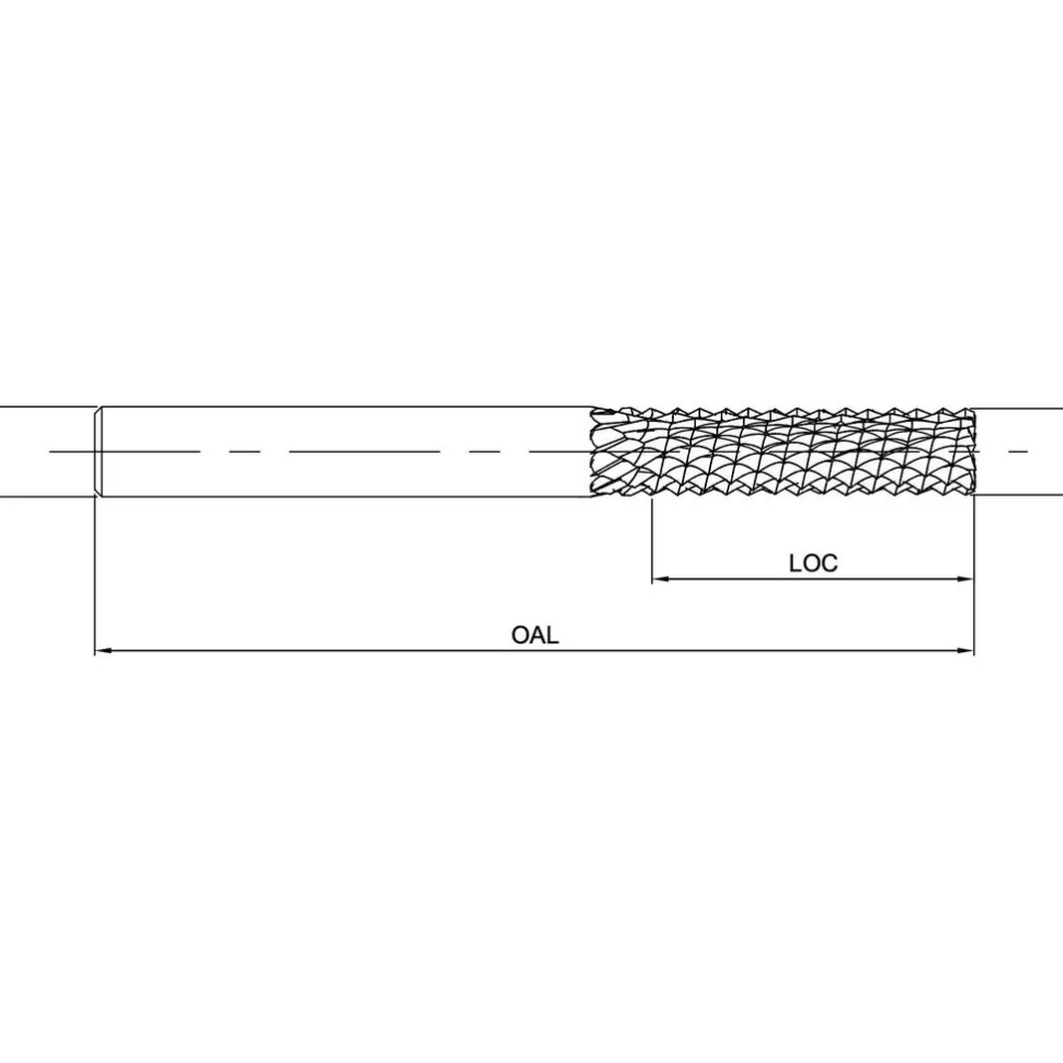 Diamond-Pattern Router Bit: 1/8" Dia, 1/2" LOC, 1/8" Shank Dia, Drill Point End
