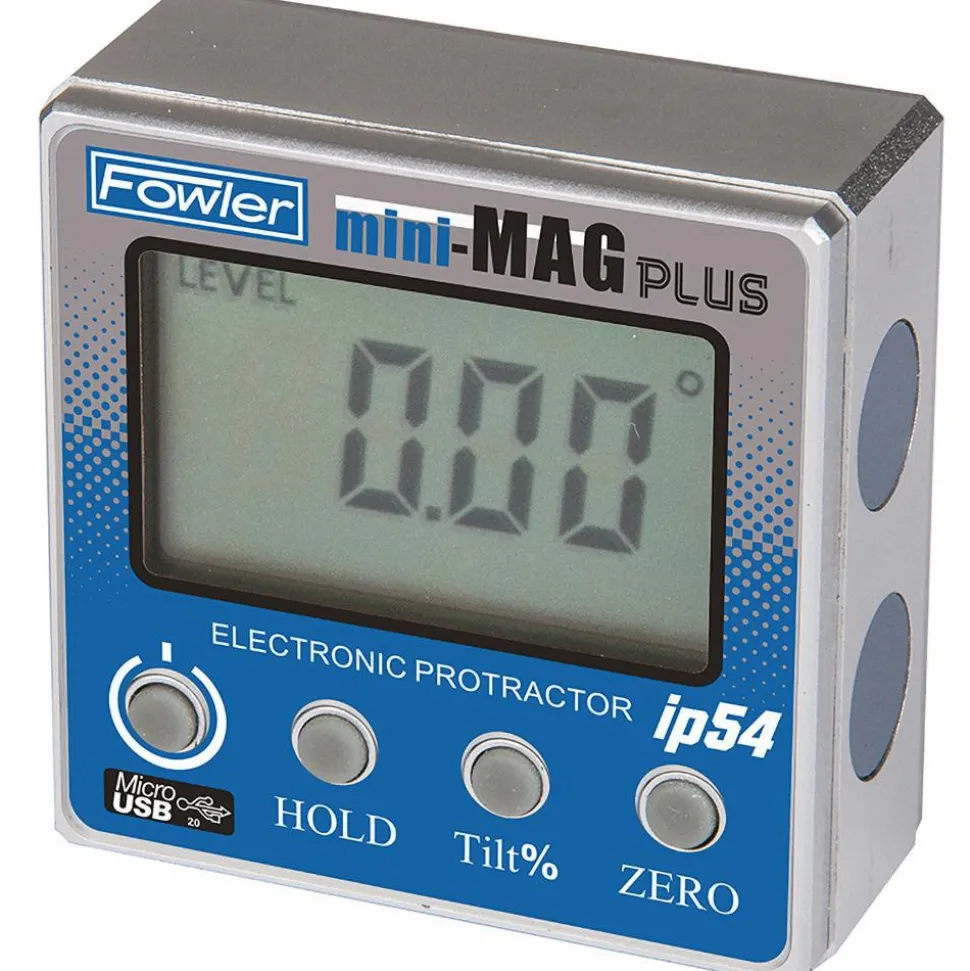 Digital & Dial Protractors; Style: Protractor; Measuring Range (Degrees): 360.00; Maximum Angle Measurement: 360 °; Batteries Included: Yes; Overall Length: 2.12 in; Overall Width: 2.12 in; Features: USB Rechargeable Battery with Status Light; Magnetic Base: Yes; Resolution (Degrees): 0.05