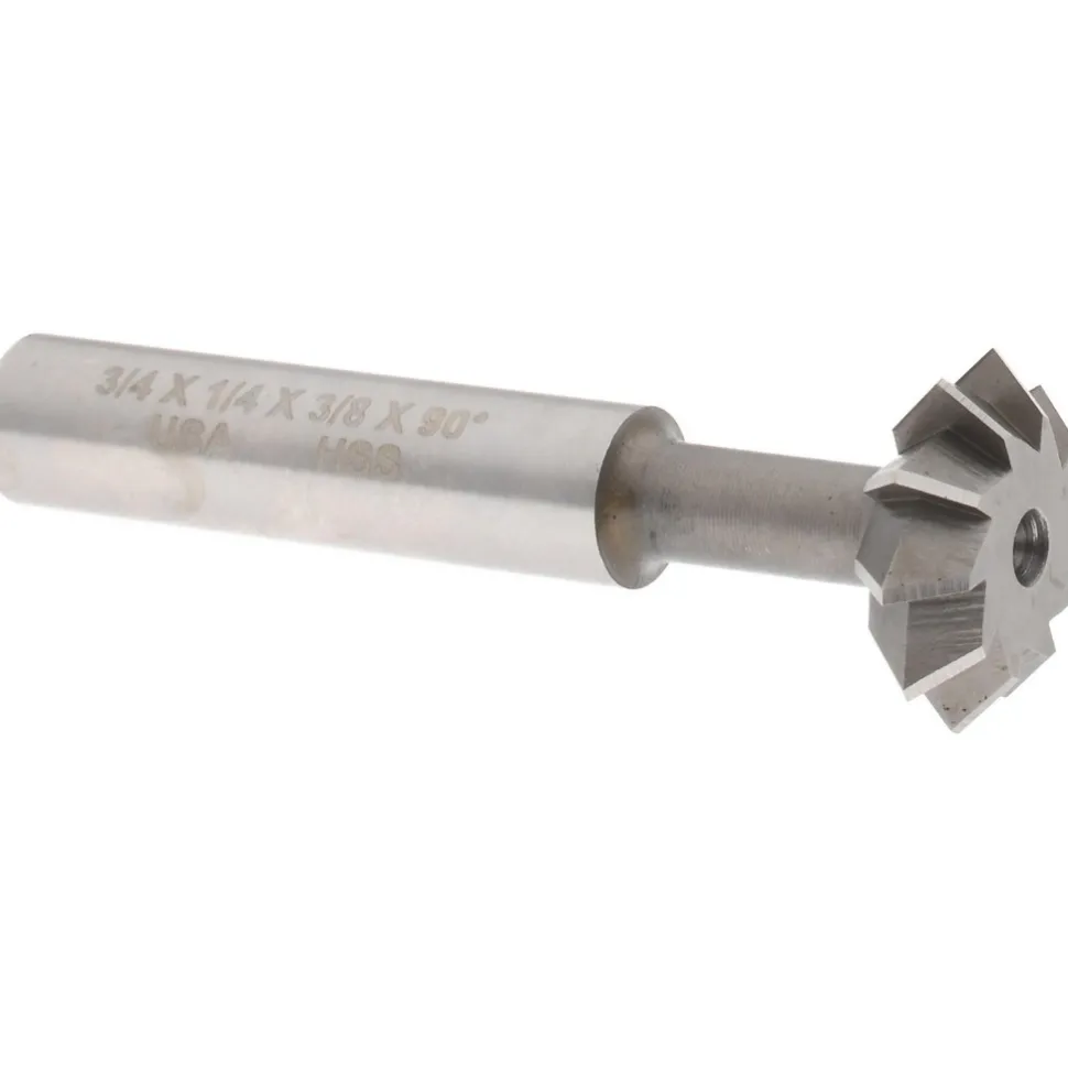 Double Angle Milling Cutter: 90 °, 3/4" Cut Dia, 1/4" Cut Width, 3/8" Shank Dia, High Speed Steel