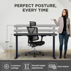Double Pedestal Desk: MDF Top, Black with Black Frame