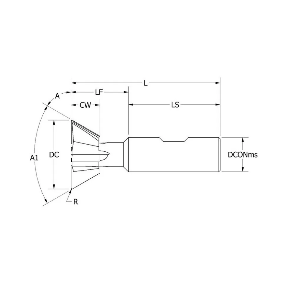 Dovetail Cutter: 45 °, 1-1/2" Cut Dia, 1/2" Cut Width, Carbide Tipped