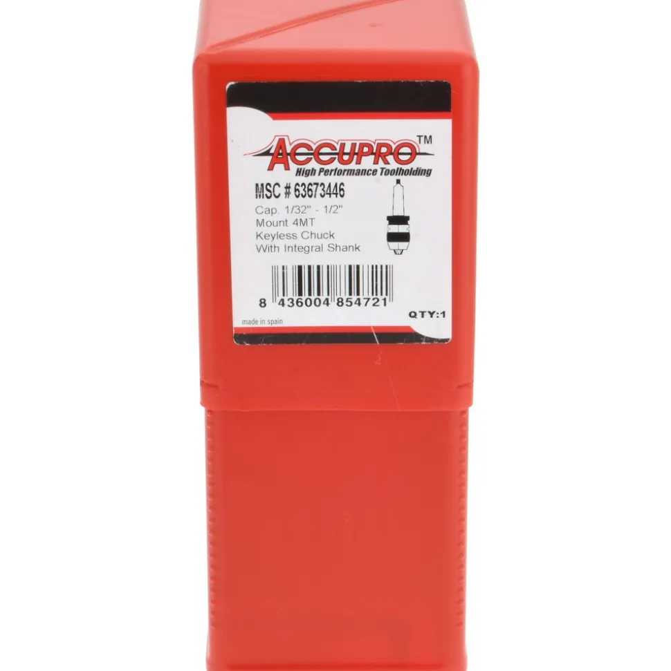 Drill Chuck: 1/32 to 1/2" Capacity, Integral Shank Mount, 4MT