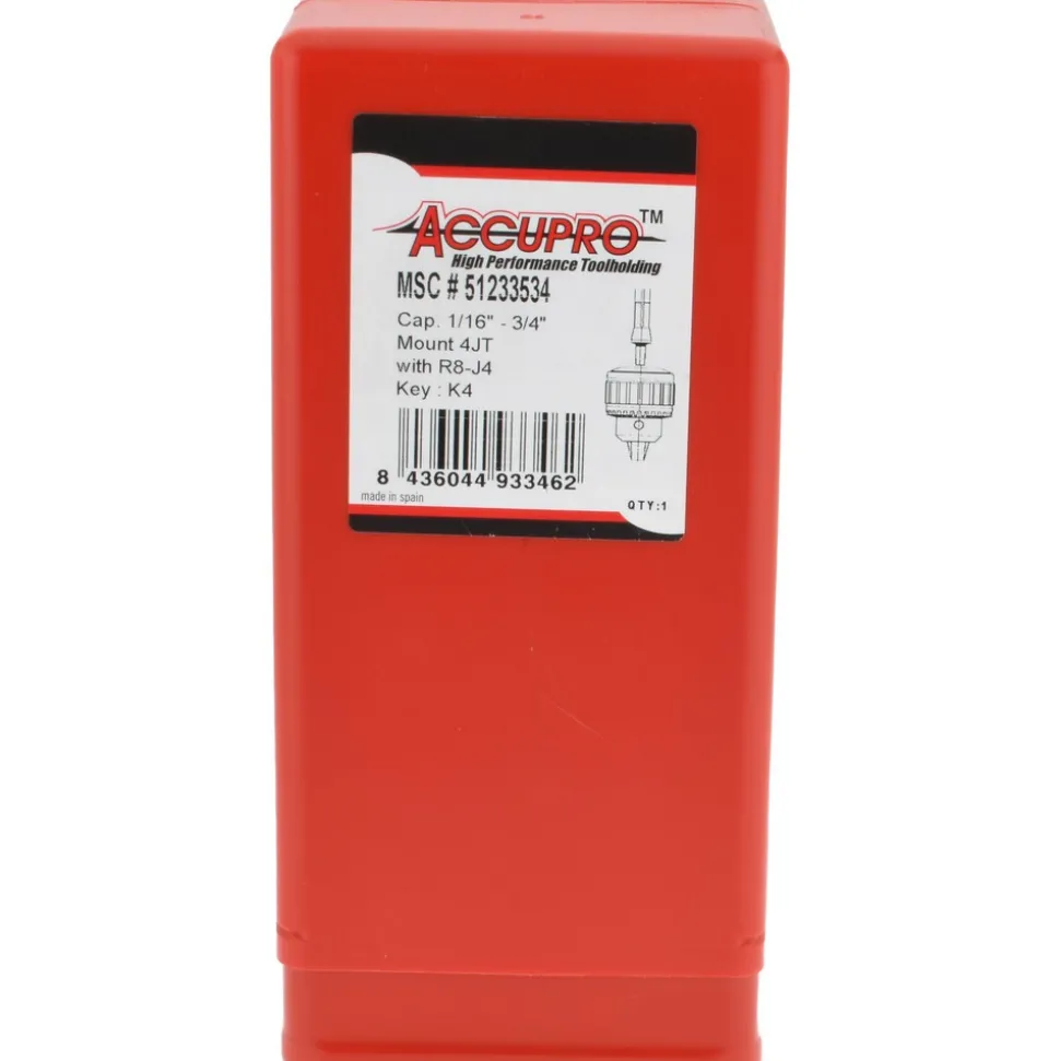 Drill Chuck: 1/8 to 3/4" Capacity, Tapered Mount, JT4