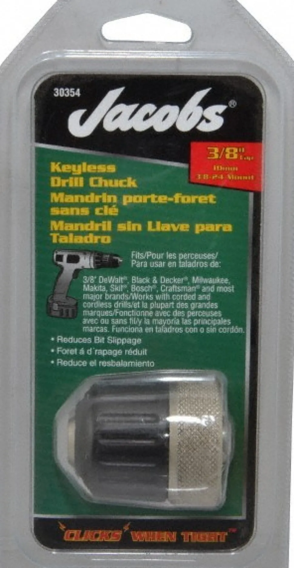 Drill Chuck: 1/32 to 3/8" Capacity, Threaded Mount, 3/8-24 in